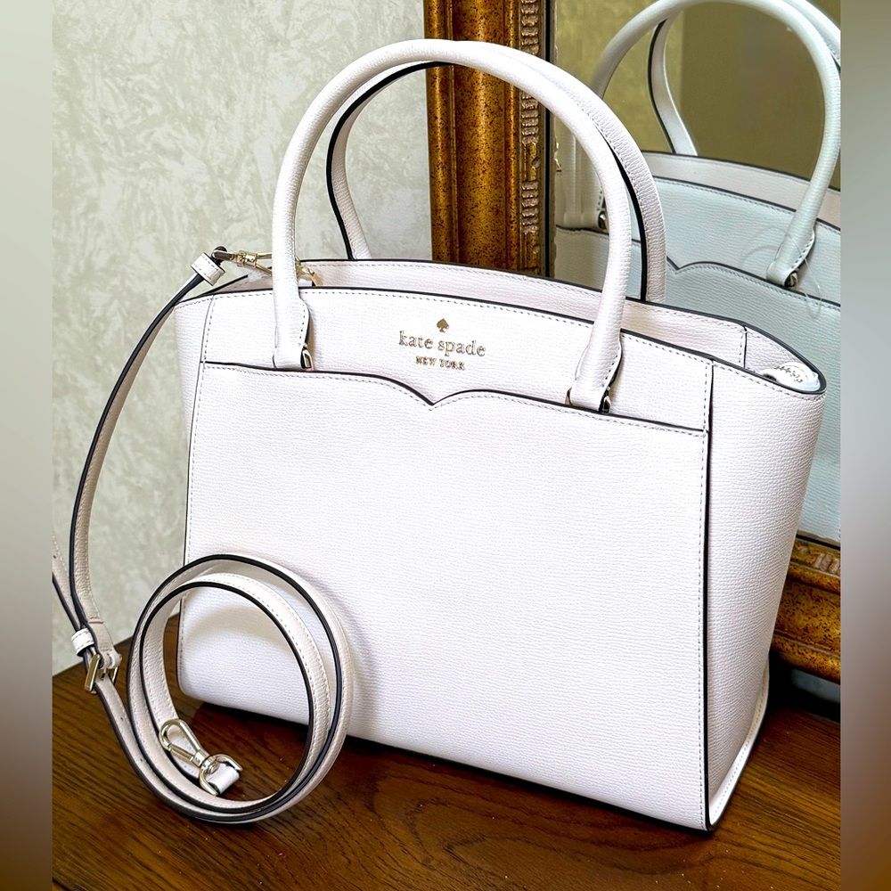 New without tag. Kate Spade Parchment Off-White Leather Medium Satchel Bag.